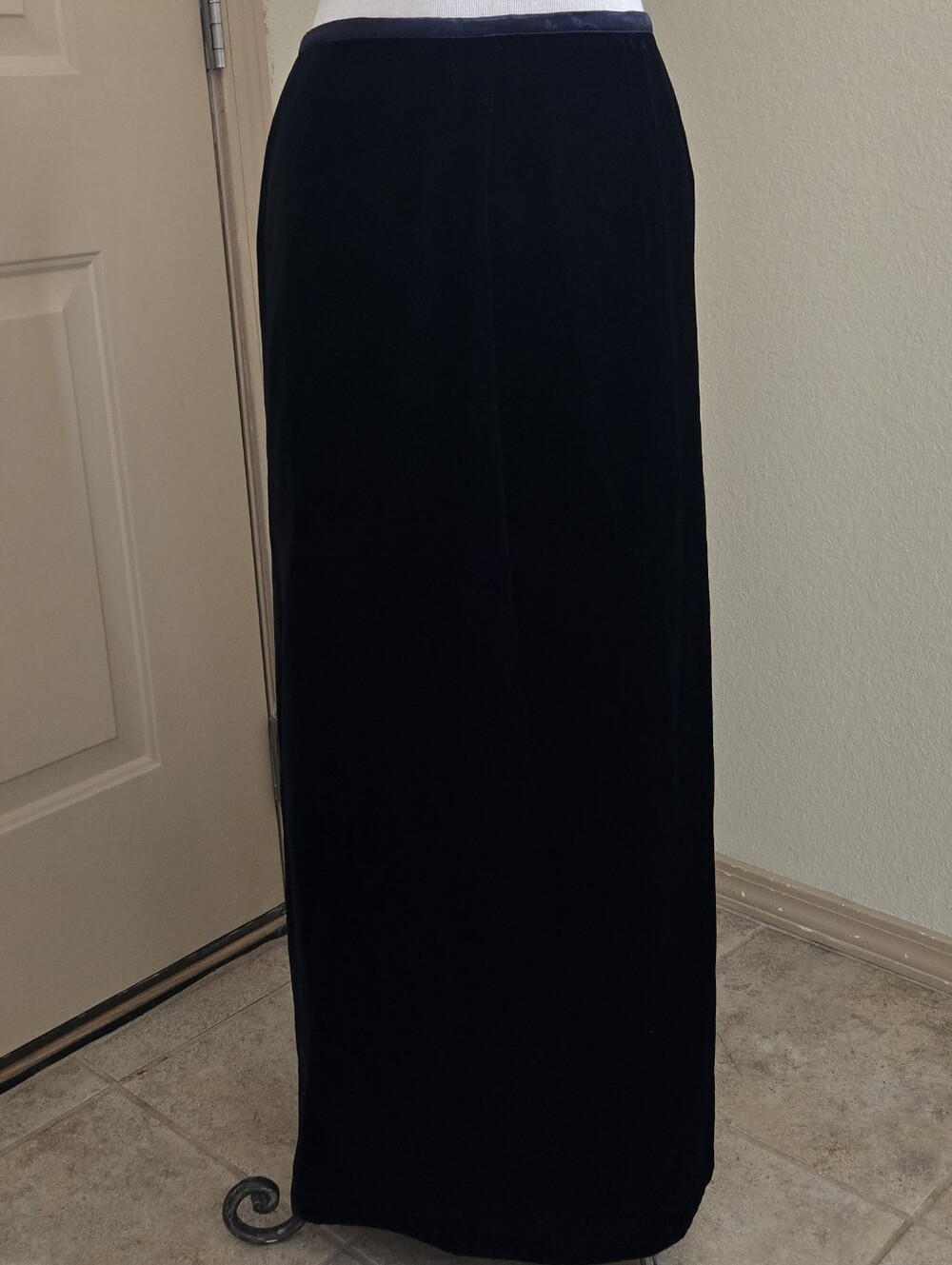 Etro Black Velvet Maxi Skirt with Blue Paisley Jacquard